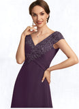 Rachael A-Line V-neck Sweep Train Chiffon Lace Mother of the Bride Dress With Ruffle Beading STI126P0014824