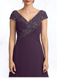 Rachael A-Line V-neck Sweep Train Chiffon Lace Mother of the Bride Dress With Ruffle Beading STI126P0014824