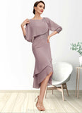 Joanne Sheath/Column Scoop Neck Asymmetrical Chiffon Mother of the Bride Dress With Ruffle Lace Sequins STI126P0014826