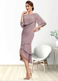 Joanne Sheath/Column Scoop Neck Asymmetrical Chiffon Mother of the Bride Dress With Ruffle Lace Sequins STI126P0014826