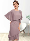 Joanne Sheath/Column Scoop Neck Asymmetrical Chiffon Mother of the Bride Dress With Ruffle Lace Sequins STI126P0014826