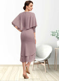 Joanne Sheath/Column Scoop Neck Asymmetrical Chiffon Mother of the Bride Dress With Ruffle Lace Sequins STI126P0014826