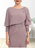 Joanne Sheath/Column Scoop Neck Asymmetrical Chiffon Mother of the Bride Dress With Ruffle Lace Sequins STI126P0014826