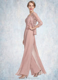 Samantha Jumpsuit/Pantsuit Square Neckline Floor-Length Chiffon Lace Mother of the Bride Dress STI126P0014828