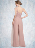 Samantha Jumpsuit/Pantsuit Square Neckline Floor-Length Chiffon Lace Mother of the Bride Dress STI126P0014828