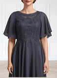 Alicia A-Line Scoop Neck Tea-Length Chiffon Lace Mother of the Bride Dress With Sequins STI126P0014830