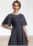 Alicia A-Line Scoop Neck Tea-Length Chiffon Lace Mother of the Bride Dress With Sequins STI126P0014830