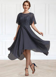 Alicia A-Line Scoop Neck Tea-Length Chiffon Lace Mother of the Bride Dress With Sequins STI126P0014830