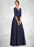 Zara A-Line V-neck Floor-Length Stretch Crepe Mother of the Bride Dress With Bow(s) STI126P0014831