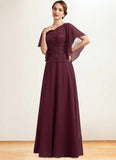 Peyton A-Line Scoop Neck Floor-Length Chiffon Lace Mother of the Bride Dress With Sequins STI126P0014834