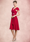 Jaiden A-Line V-neck Knee-Length Chiffon Mother of the Bride Dress With Beading Sequins Cascading Ruffles STI126P0014835