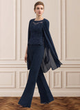 Addison Jumpsuit/Pantsuit Scoop Neck Floor-Length Chiffon Lace Mother of the Bride Dress With Beading STI126P0014836