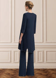 Addison Jumpsuit/Pantsuit Scoop Neck Floor-Length Chiffon Lace Mother of the Bride Dress With Beading STI126P0014836