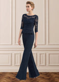 Addison Jumpsuit/Pantsuit Scoop Neck Floor-Length Chiffon Lace Mother of the Bride Dress With Beading STI126P0014836