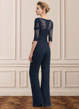 Addison Jumpsuit/Pantsuit Scoop Neck Floor-Length Chiffon Lace Mother of the Bride Dress With Beading STI126P0014836