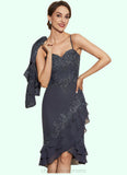 Leia Sheath/Column Sweetheart Asymmetrical Chiffon Lace Mother of the Bride Dress With Sequins Cascading Ruffles STI126P0014837