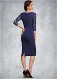 Victoria Sheath/Column Scoop Neck Knee-Length Lace Stretch Crepe Mother of the Bride Dress With Sequins STI126P0014840