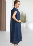 Thea Sheath/Column V-neck Knee-Length Chiffon Mother of the Bride Dress With Ruffle Beading Sequins STI126P0014847