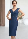 Thea Sheath/Column V-neck Knee-Length Chiffon Mother of the Bride Dress With Ruffle Beading Sequins STI126P0014847