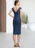 Thea Sheath/Column V-neck Knee-Length Chiffon Mother of the Bride Dress With Ruffle Beading Sequins STI126P0014847