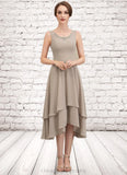 Jill A-Line Scoop Neck Asymmetrical Chiffon Mother of the Bride Dress With Beading Sequins STI126P0014866