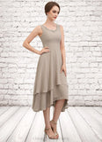 Jill A-Line Scoop Neck Asymmetrical Chiffon Mother of the Bride Dress With Beading Sequins STI126P0014866