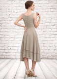 Jill A-Line Scoop Neck Asymmetrical Chiffon Mother of the Bride Dress With Beading Sequins STI126P0014866