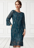 Stella Sheath/Column Scoop Neck Knee-Length Lace Mother of the Bride Dress With Sequins STI126P0014867