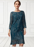 Stella Sheath/Column Scoop Neck Knee-Length Lace Mother of the Bride Dress With Sequins STI126P0014867