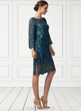 Stella Sheath/Column Scoop Neck Knee-Length Lace Mother of the Bride Dress With Sequins STI126P0014867