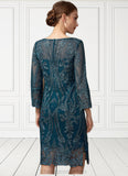 Stella Sheath/Column Scoop Neck Knee-Length Lace Mother of the Bride Dress With Sequins STI126P0014867