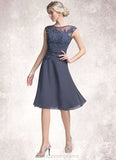 Phyllis A-Line Scoop Neck Knee-Length Chiffon Mother of the Bride Dress With Beading Sequins STI126P0014871