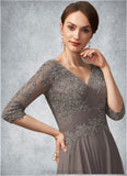 Paris A-Line V-neck Floor-Length Chiffon Lace Mother of the Bride Dress With Beading Sequins STI126P0014876