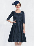 Leah A-Line Square Neckline Knee-Length Satin Mother of the Bride Dress With Appliques Lace STI126P0014877