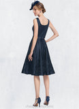 Leah A-Line Square Neckline Knee-Length Satin Mother of the Bride Dress With Appliques Lace STI126P0014877