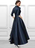 Rosalie A-Line V-neck Asymmetrical Satin Mother of the Bride Dress With Bow(s) Pockets STI126P0014879