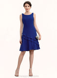 Ximena A-Line Scoop Neck Knee-Length Chiffon Mother of the Bride Dress With Cascading Ruffles STI126P0014884