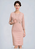 Carmen Sheath/Column Scoop Neck Knee-Length Chiffon Lace Mother of the Bride Dress With Beading Sequins STI126P0014896