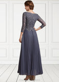 Catherine A-Line V-neck Ankle-Length Chiffon Lace Mother of the Bride Dress STI126P0014899