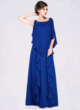 Zoe A-Line Cowl Neck Floor-Length Chiffon Mother of the Bride Dress With Beading Sequins Cascading Ruffles STI126P0014907