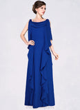 Zoe A-Line Cowl Neck Floor-Length Chiffon Mother of the Bride Dress With Beading Sequins Cascading Ruffles STI126P0014907