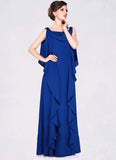 Zoe A-Line Cowl Neck Floor-Length Chiffon Mother of the Bride Dress With Beading Sequins Cascading Ruffles STI126P0014907