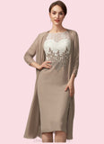 Zoey Sheath/Column Scoop Neck Knee-Length Chiffon Lace Mother of the Bride Dress STI126P0014927