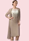 Zoey Sheath/Column Scoop Neck Knee-Length Chiffon Lace Mother of the Bride Dress STI126P0014927