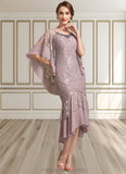 Arabella Trumpet/Mermaid Scoop Neck Asymmetrical Chiffon Lace Mother of the Bride Dress STI126P0014945