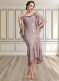 Arabella Trumpet/Mermaid Scoop Neck Asymmetrical Chiffon Lace Mother of the Bride Dress STI126P0014945