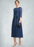 Alyson A-Line Scoop Neck Tea-Length Chiffon Mother of the Bride Dress With Ruffle Bow(s) STI126P0014954