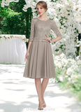 Alexa A-Line Scoop Neck Knee-Length Chiffon Lace Mother of the Bride Dress STI126P0014955