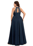 Frida A-line Scoop Illusion Floor-Length Chiffon Lace Evening Dress STIP0020944