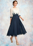 Grace A-Line Scoop Neck Tea-Length Chiffon Lace Mother of the Bride Dress STI126P0015002